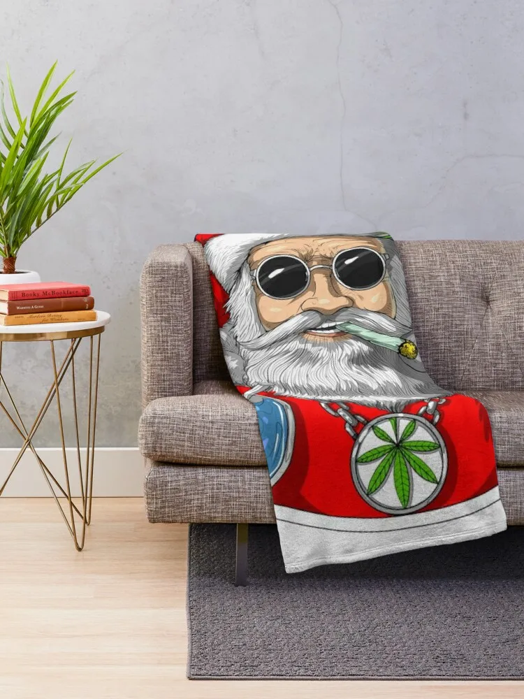 Santa Smoking Weed Throw Blanket Travel Tourist Blankets