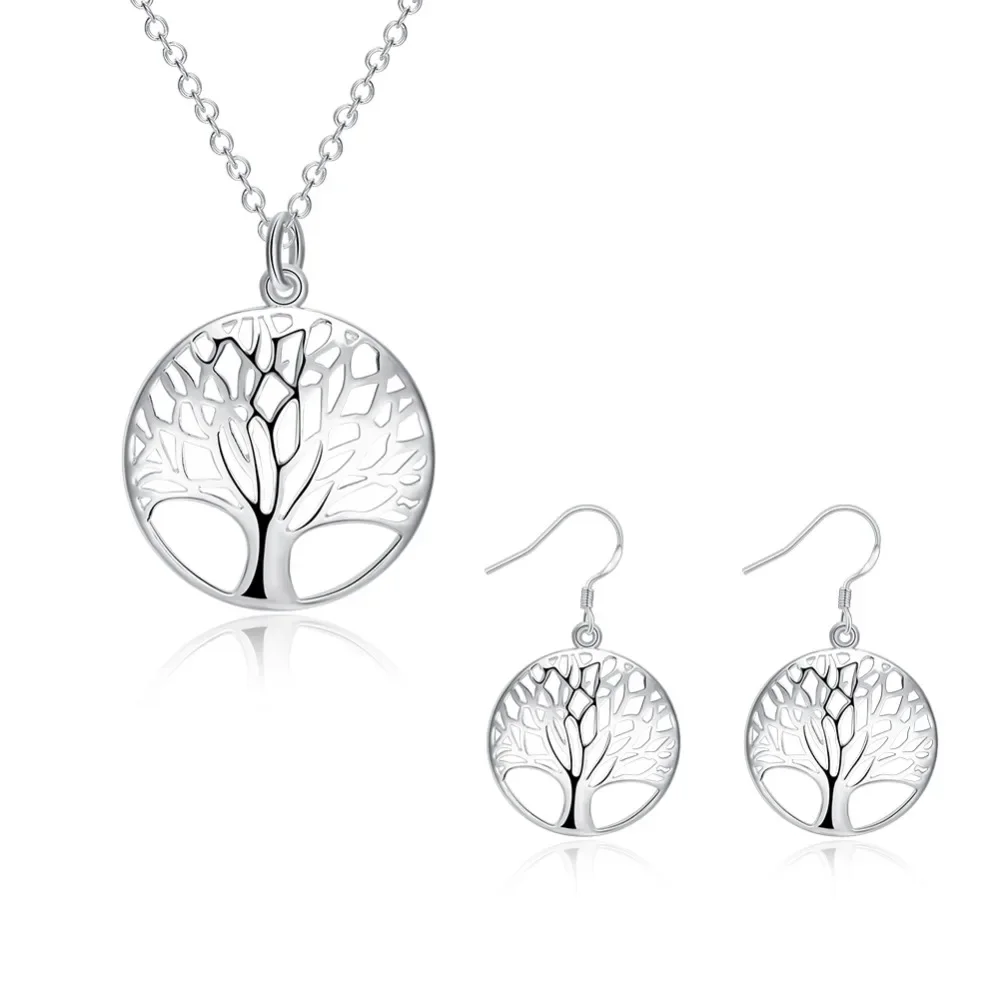 925 Sterling Silver Love Shape Necklace Ring & Ear Stud Set