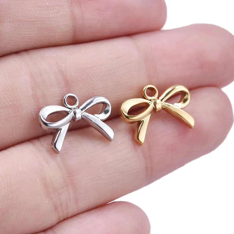 Shiny 6pcs/lot Stainless Steel Charms Bow Knot Pendants DIY Jewelry Findings Supplies for Earring Necklace Keychain Wholesale
