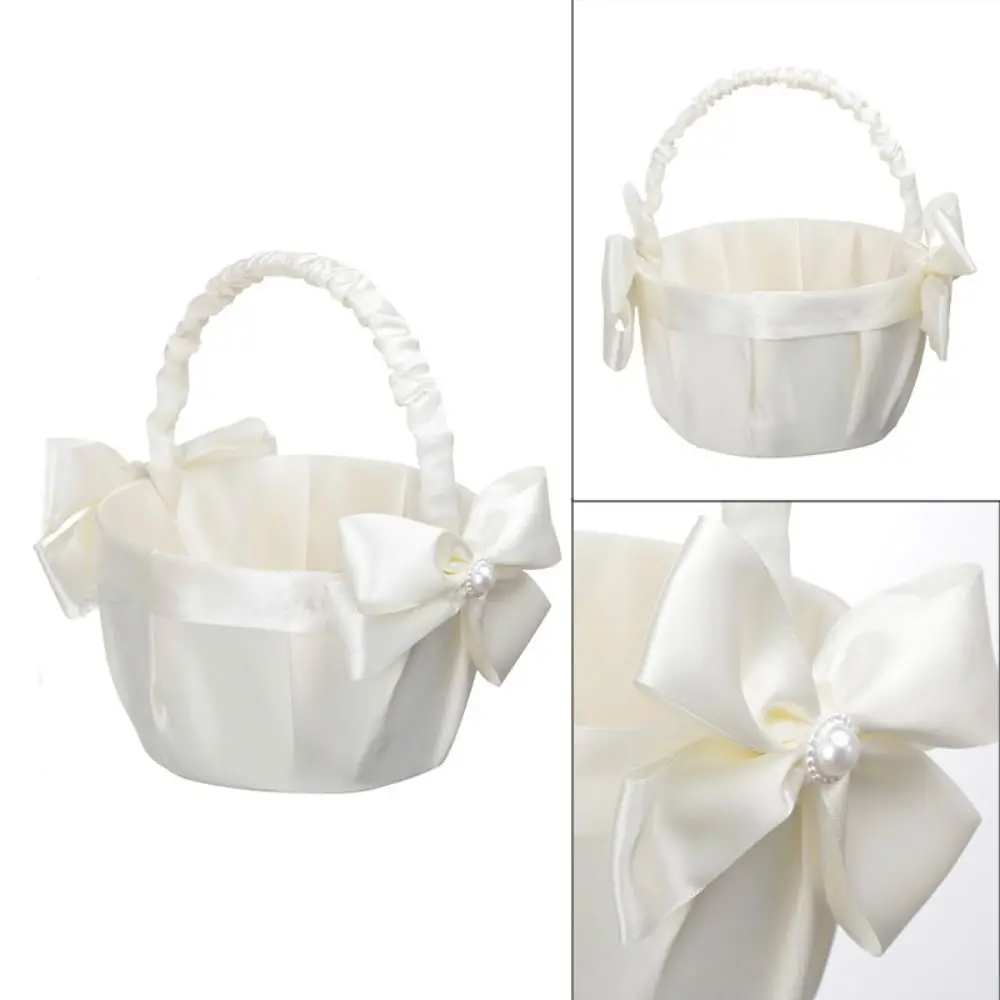 Spitze Hochzeit Blumenkorb Band Schleife Perlengriff Satin Schleife Hanbag Süßigkeiten Behälter Einkaufstasche Hochzeit Party Dekorationen