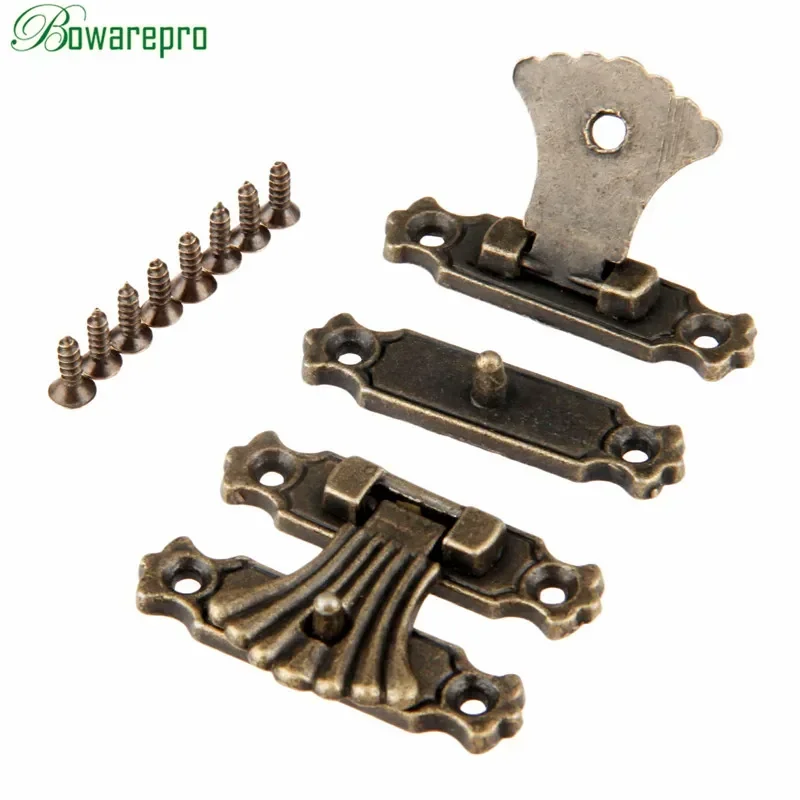 bowarepro Antique Bronze Hasps Jewelry Wooden Box Case Toggle Hasp Latch Vintage Hardware Furniture Accessories+Screws 37*27mm*2