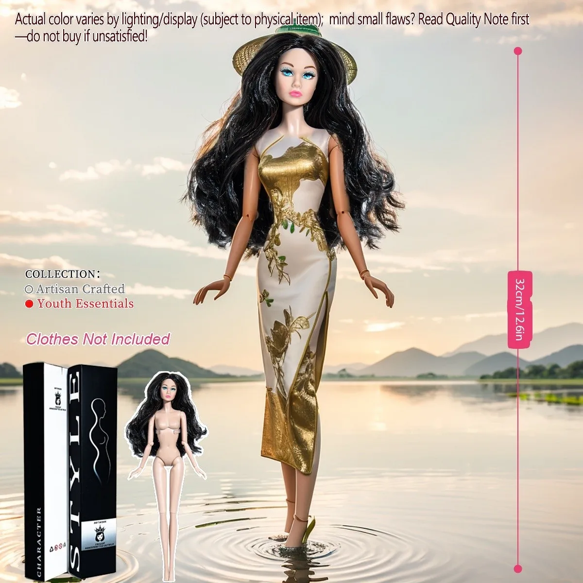 

12.6inch Realistic Collectible BJD Doll - Fashion Model Ball Jointed Doll with 12 Joints for DIY Crafting (No Clothing