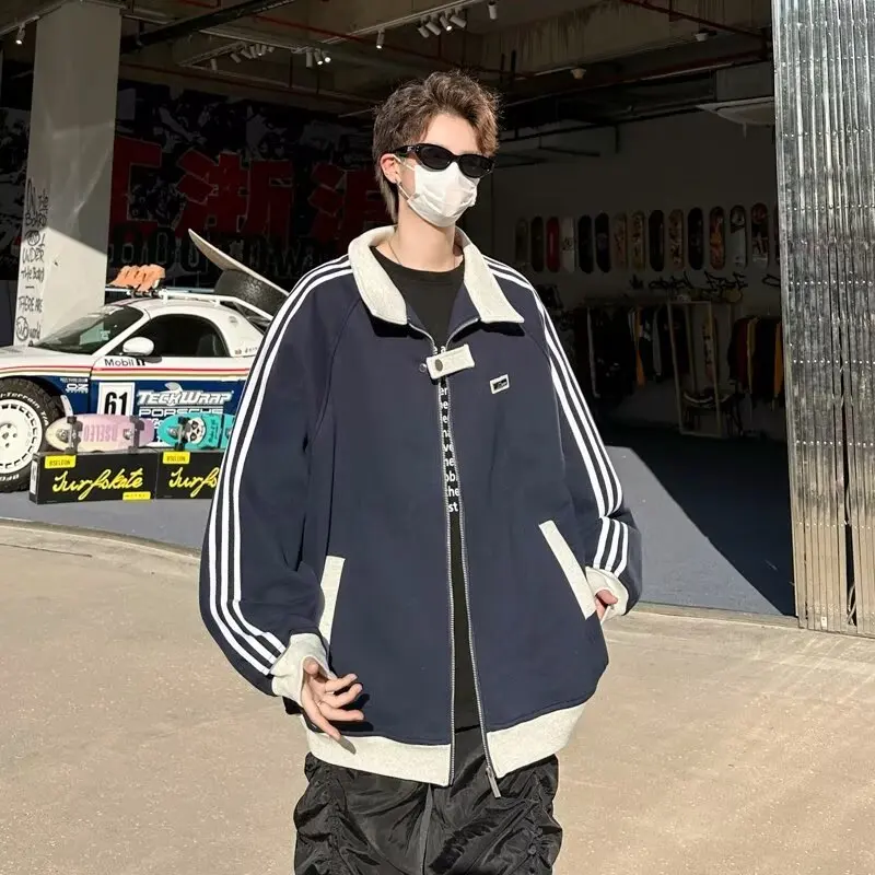 

Netmap W106-W106-1 High quality Chinese cotton three bar cardigan sweatshirt with white gray and navy blue M~3XL regular P38 vel