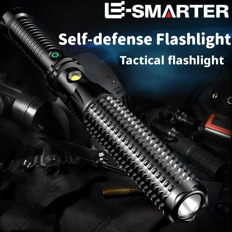 Defense Self-defense Flashlight Rechargeable Tactical Long Handle Torch Outdoor Window Breaker Hammer Emergency Work Flashlight