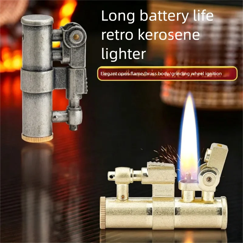 Antique Brass Lighter with One-Button Press Automatic Ignition New Model High-End Locomotive Head Design