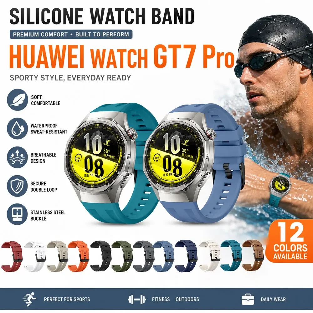 Adjustable Wristband for Huawei Watch GT 7 Pro GT6 Pro Waterproof Silicone Strap Sports Band Gear Accessories for GT6/7 Pro 46MM