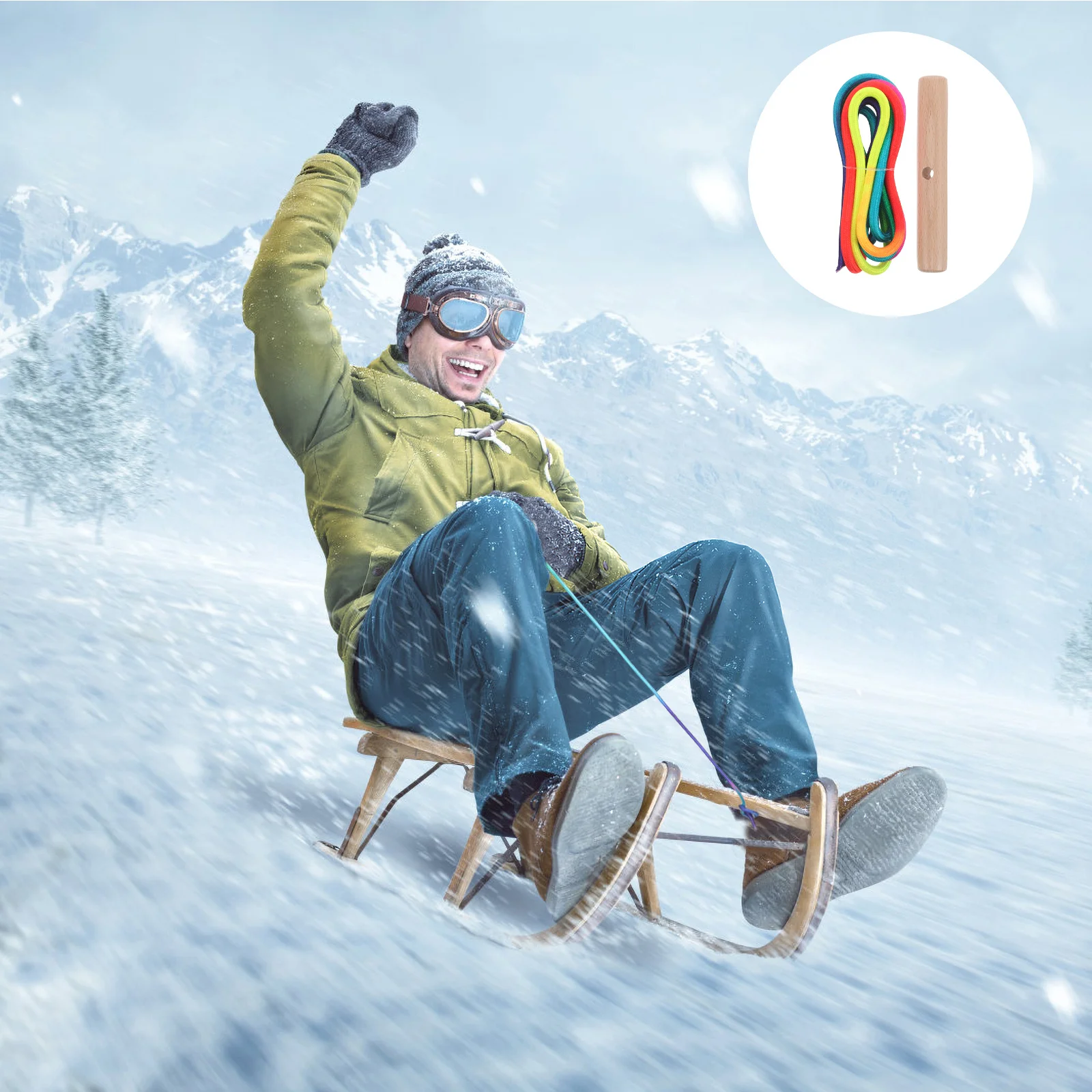 

Adjustable Wooden Sled Rope Handle Heavy Duty Snowmobile Tow Strap Winter Sports Snow Towing Equipment Sled Rope for Snow Sleds