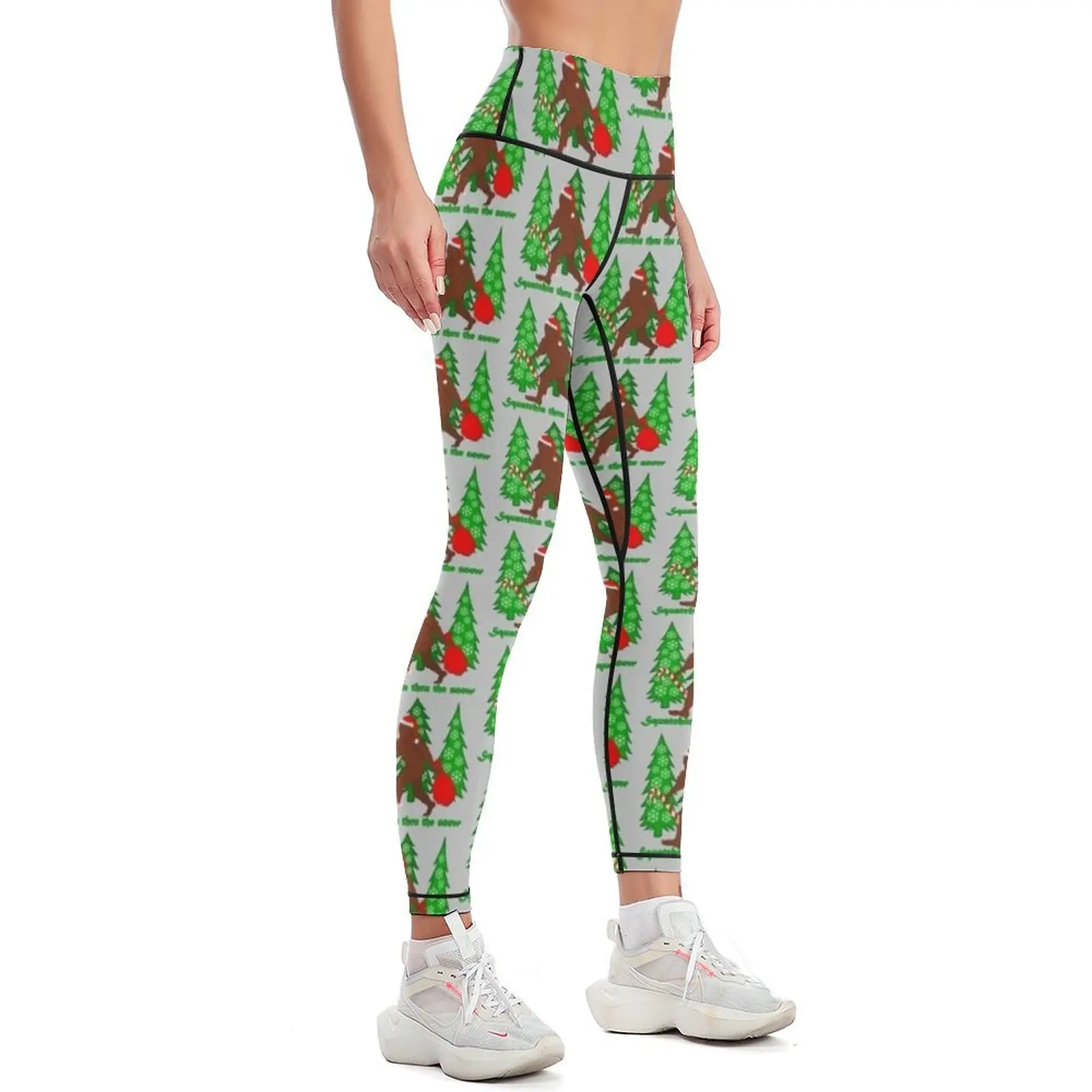 Squatchin Thru The Snow Funny Christmas Bigfoot Leggings gym wear sportswear for gym sports for gym Womens Leggings