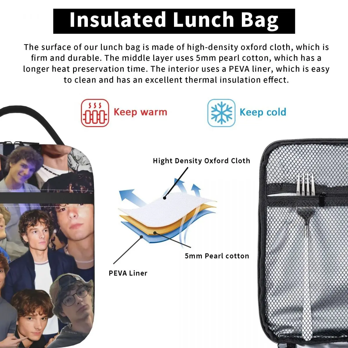 حقيبة غداء أمريكان ميسون تيمز الممثل، صندوق غداء محمول، حقيبة تبريد مطبوعة للمكتب، حقائب طعام أكسفورد الجمالية #3