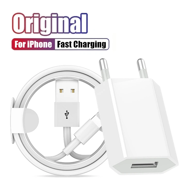 EU Travel USB Wall Charger Cable for iPhone 6S 7 8 Plus X XR XS 11 12 13 14 Pro Max 1m 1.5m 2m USB Charging Cable Power Adapter