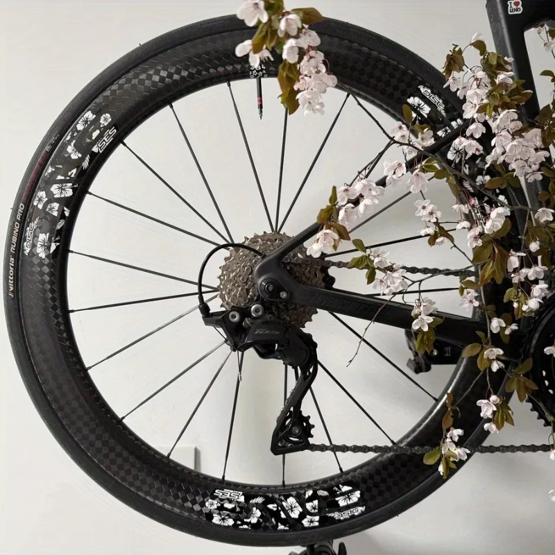 12Pcs/set Dark Cherry Blossom Wheel Rim Stickers Self-Adhesive Decals for Motorcycle & Bicycle Wheels