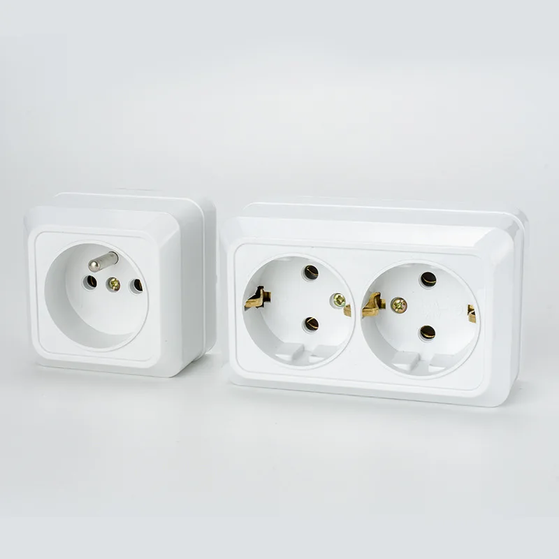 Dual EU Standard Installed Directly European Style Surface Mount Wall Power Socket for EU Russia Ukraine Kazakhstan 16A 250V