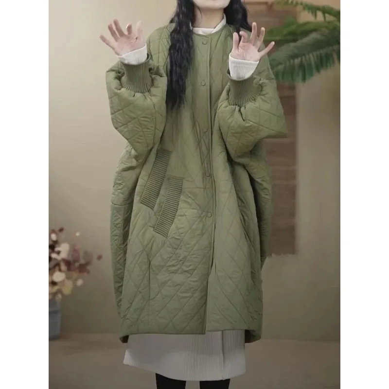 Giacca trapuntata oversize Autunno Inverno Parka Giacca lunga imbottita in cotone calda di grandi dimensioni Cappotto leggero Capispalla antivento a maniche lunghe