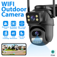 12MP 6K WiFi Camera Outdoor Three Lens Dual Screens 8X Zoom CCTV Mini Video Cam Auto Tracking Security Protection Surveillance