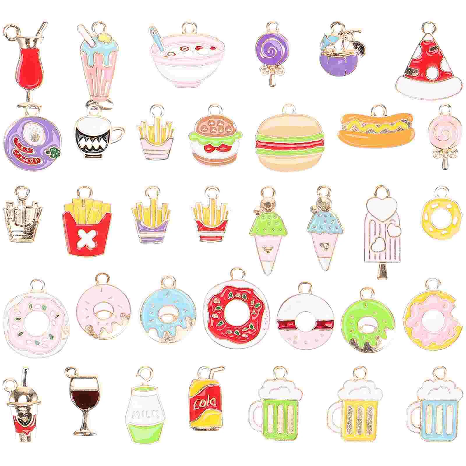 35 Pcs Enamel Drip Oil Hanging Accessories Jewelry Making Food Charms Alloy Mixed Pendant