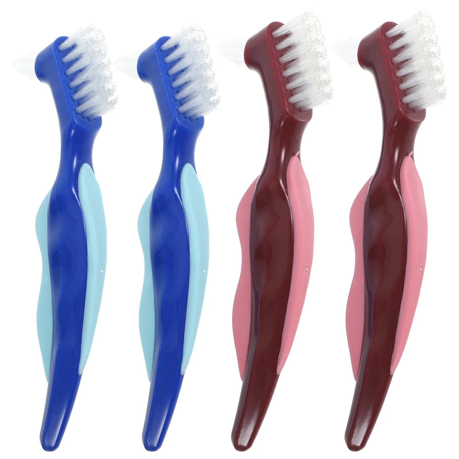 

4pcs Denture Cleaning Brush Dual Portable Travel False Tooth Care Supply Nylon Red Hygiene denture brush