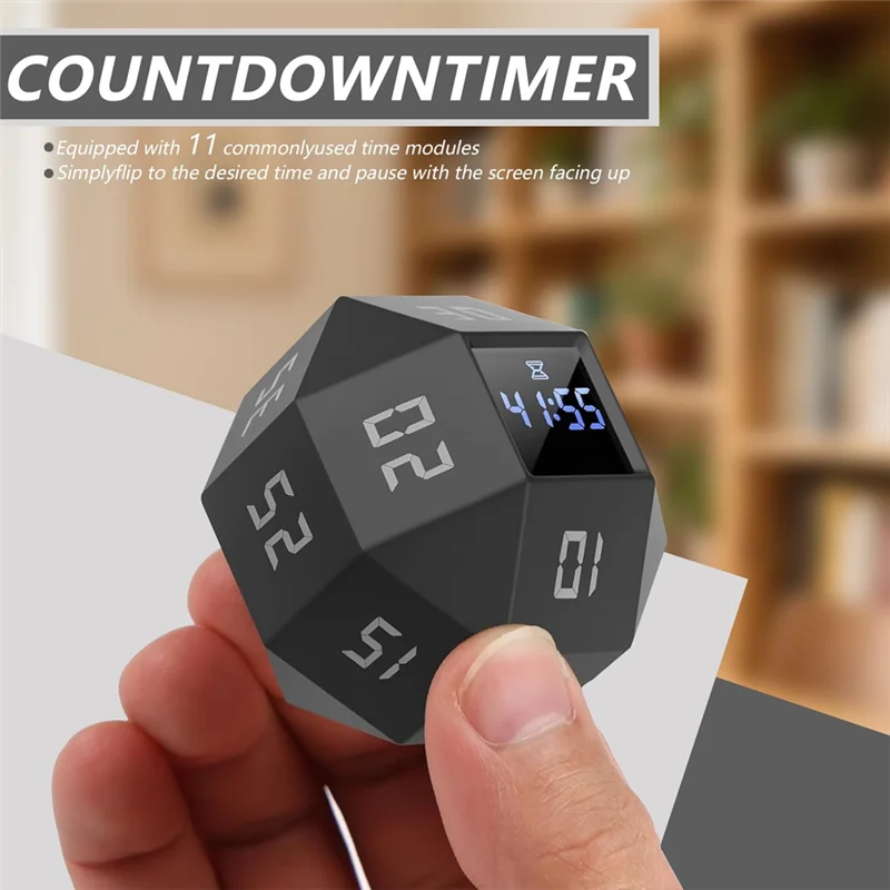 A53Q-Mini 12-Sided Rechargeable Cube Timer Efficient Time Management Tool For ADHD Patients, Study, And Cooking