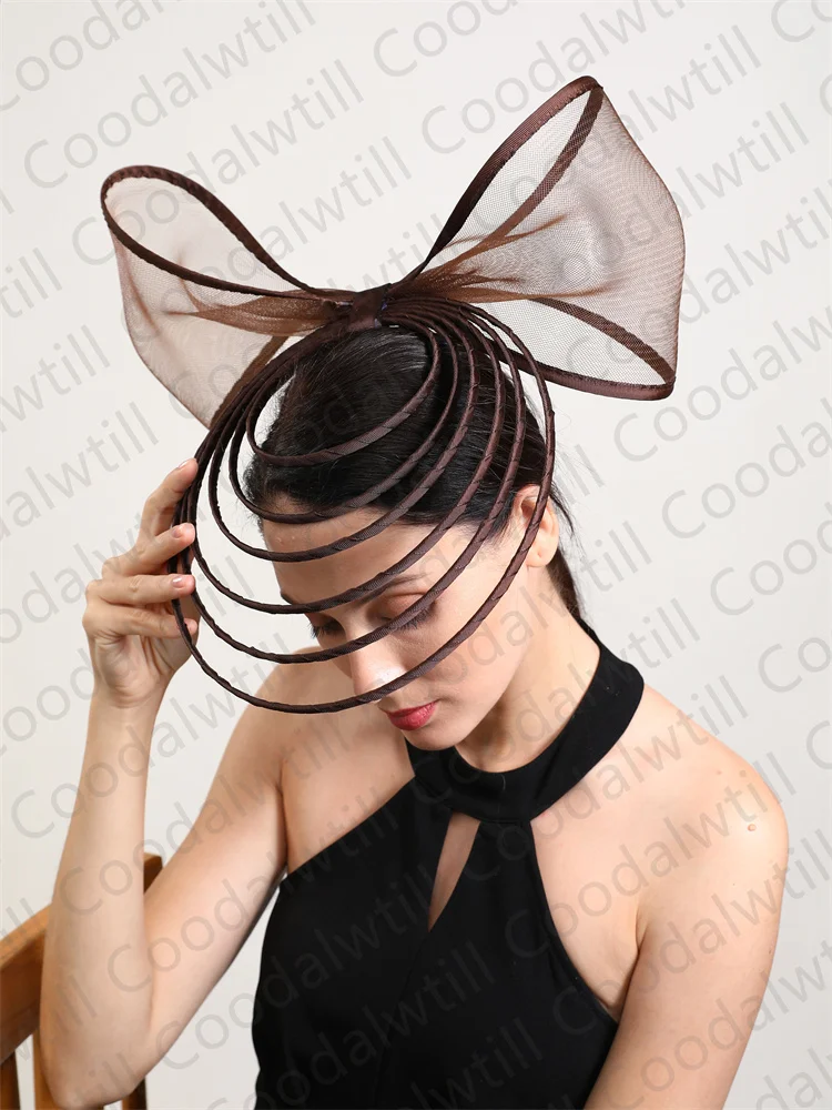 Elegant Fascinator For Women Wedding Hat Heaband Ladies Derby Race Luxury Designer Headwear With Bow Hair Accessories Hair Clips