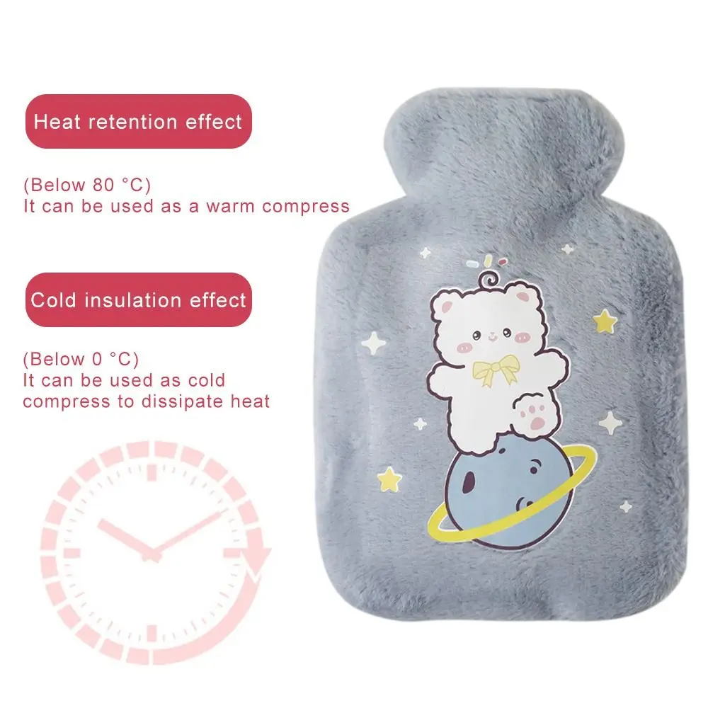 Hot Water Bottle 500ml with Warm Plush Cover Cute Animal Winter Hot Water Bag Multipurpose Cartoon Hand Warmer