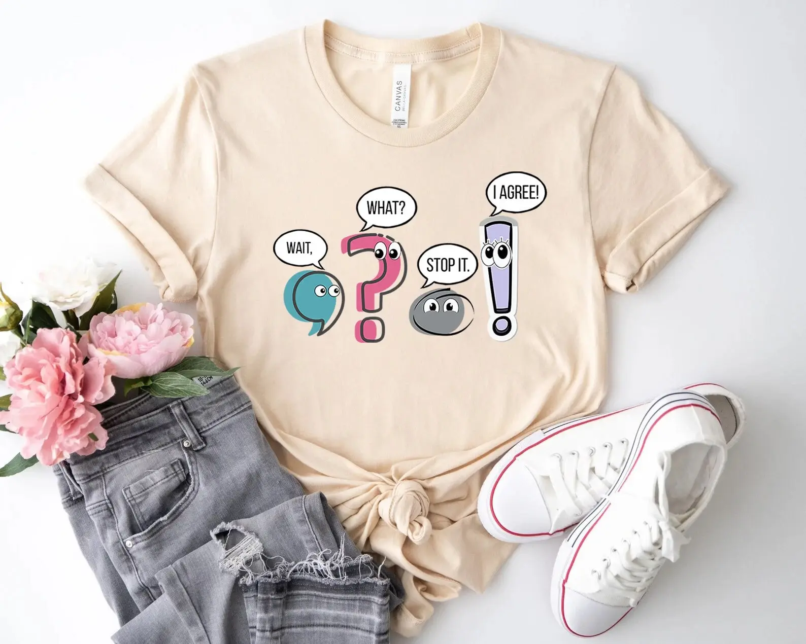 Funny Grammar Teacher T Shirt Punctuation English Wait What Stop It I Agree Synonym Rolls Day