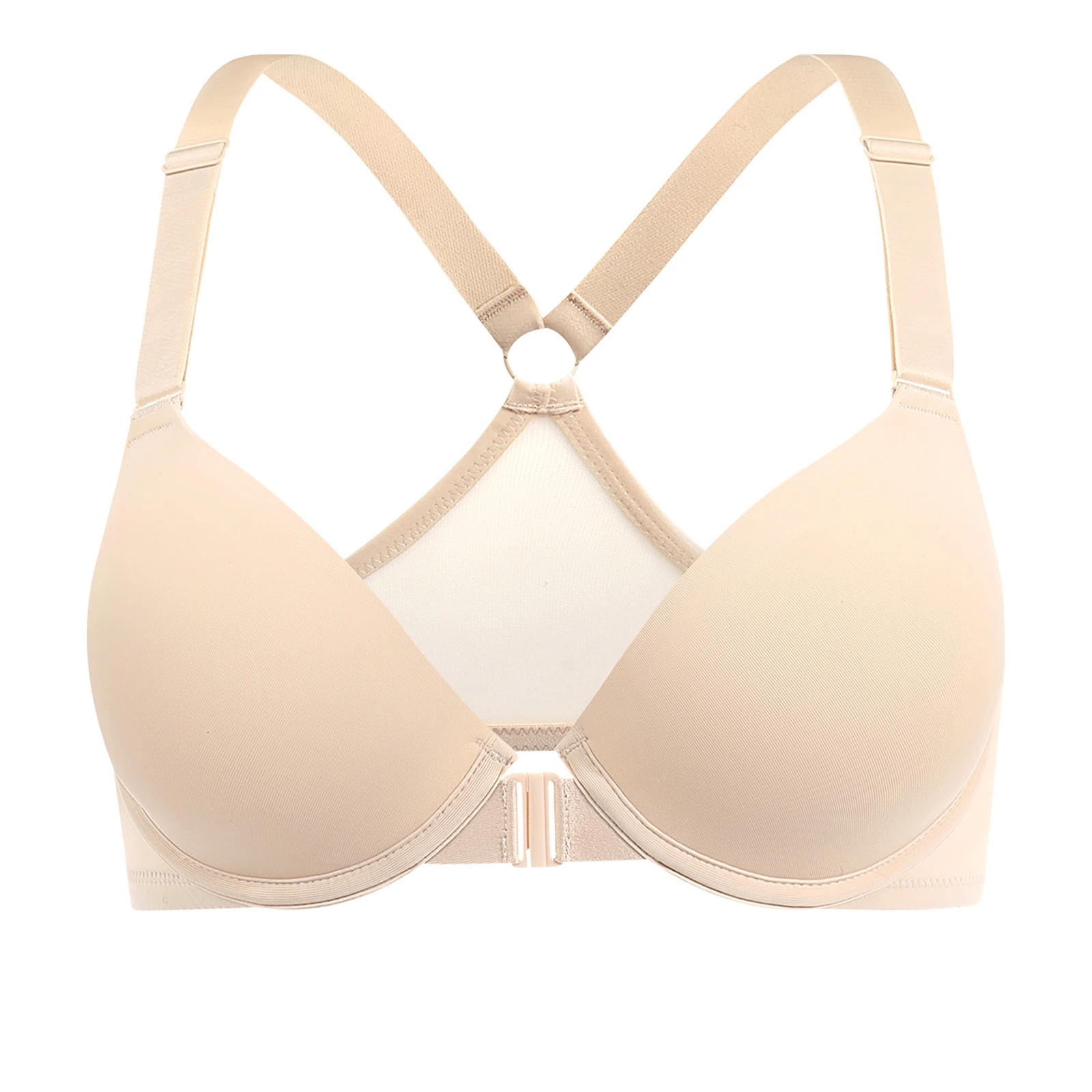 

New Front Buckle Beauty Mesh Back Bra Steel Ring Chest Gather Up Underwear Feminine Thin Padded Sexy Everyday Bra B C D E F Cups