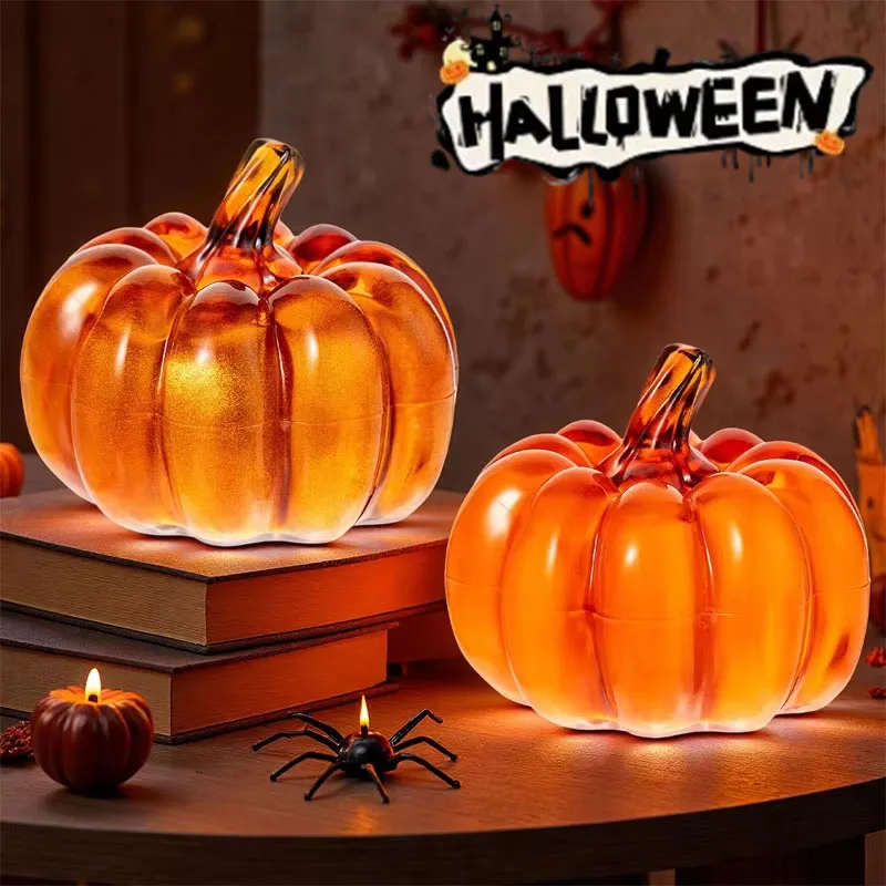 1-4PCS Mini Halloween Pumpkin LED Light Up Plastic Decoration Glowing Table Display for Party Home Office Shelf Ornament