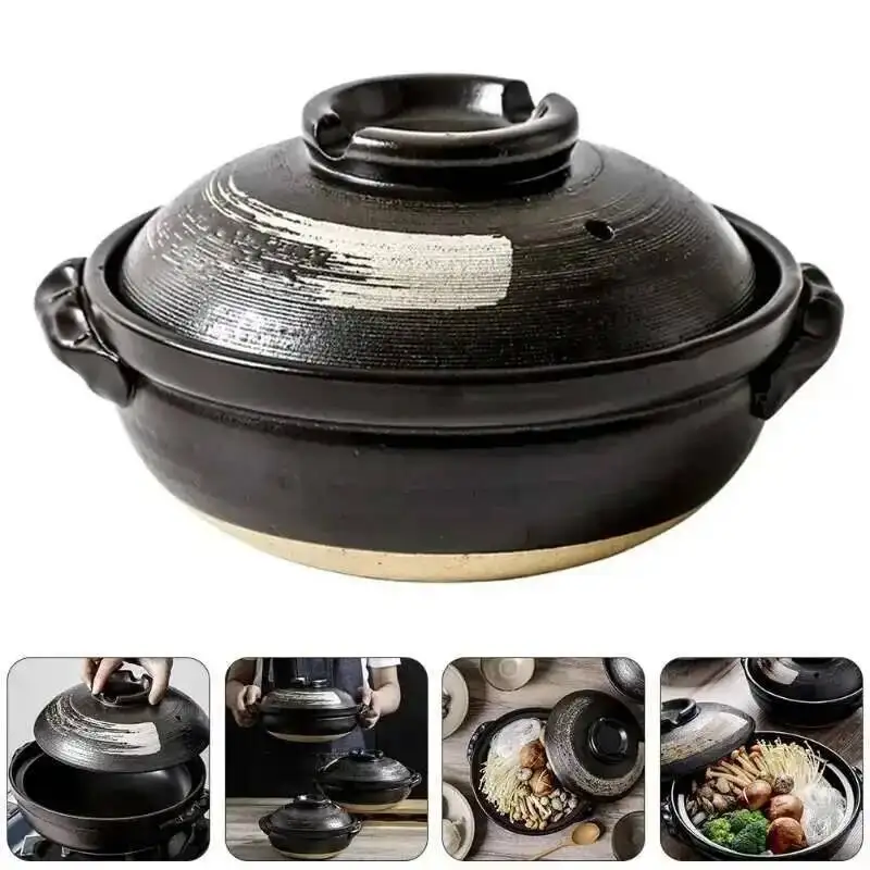 0.9L Ceramic Clay Pot Cooking Casserole Japanese Stew Soup Pot With Lid Earthenware Hot Pot Stockpot Dish Pan Cookware Stock Pot