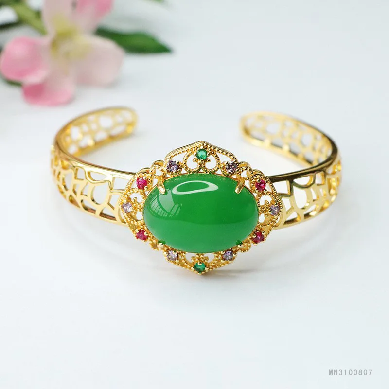 

Браслет из зеленого агата, браслет из агата и халцедона, ретро женский