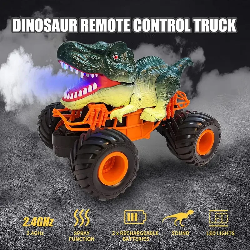TOPMAYA Op afstand bestuurbare auto Kinderspeelgoed 2,4 GHz RC Auto Speelgoed Monster Dinosaurus Truck Met Licht Geluid Spray All Terrain RC