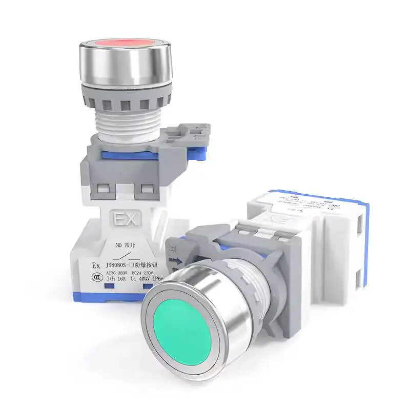 

Explosion Proof Push Button Control Switch 22mm Hole Stainless Steel/Plastic Head 1NO1NC Silver Contact 16A IP66
