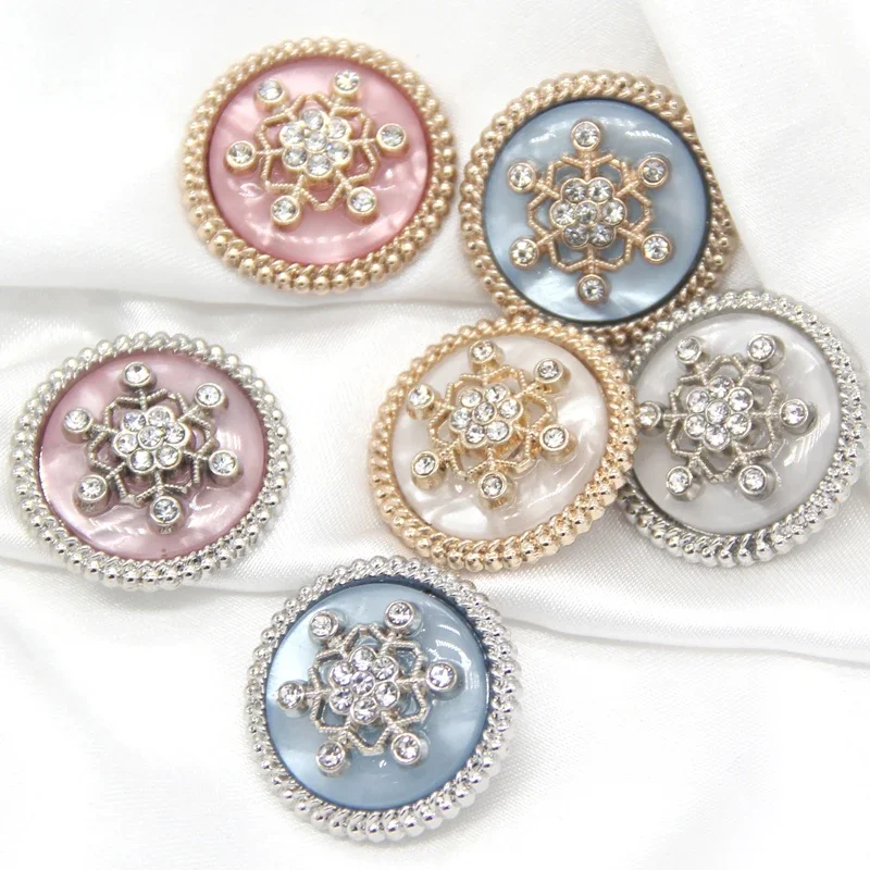 HENGC Elegant Coat Snow Metal Sewing Buttons For Clothing White Pink Blue Luxury Women Jacket Rhinstones Handmade Decorations