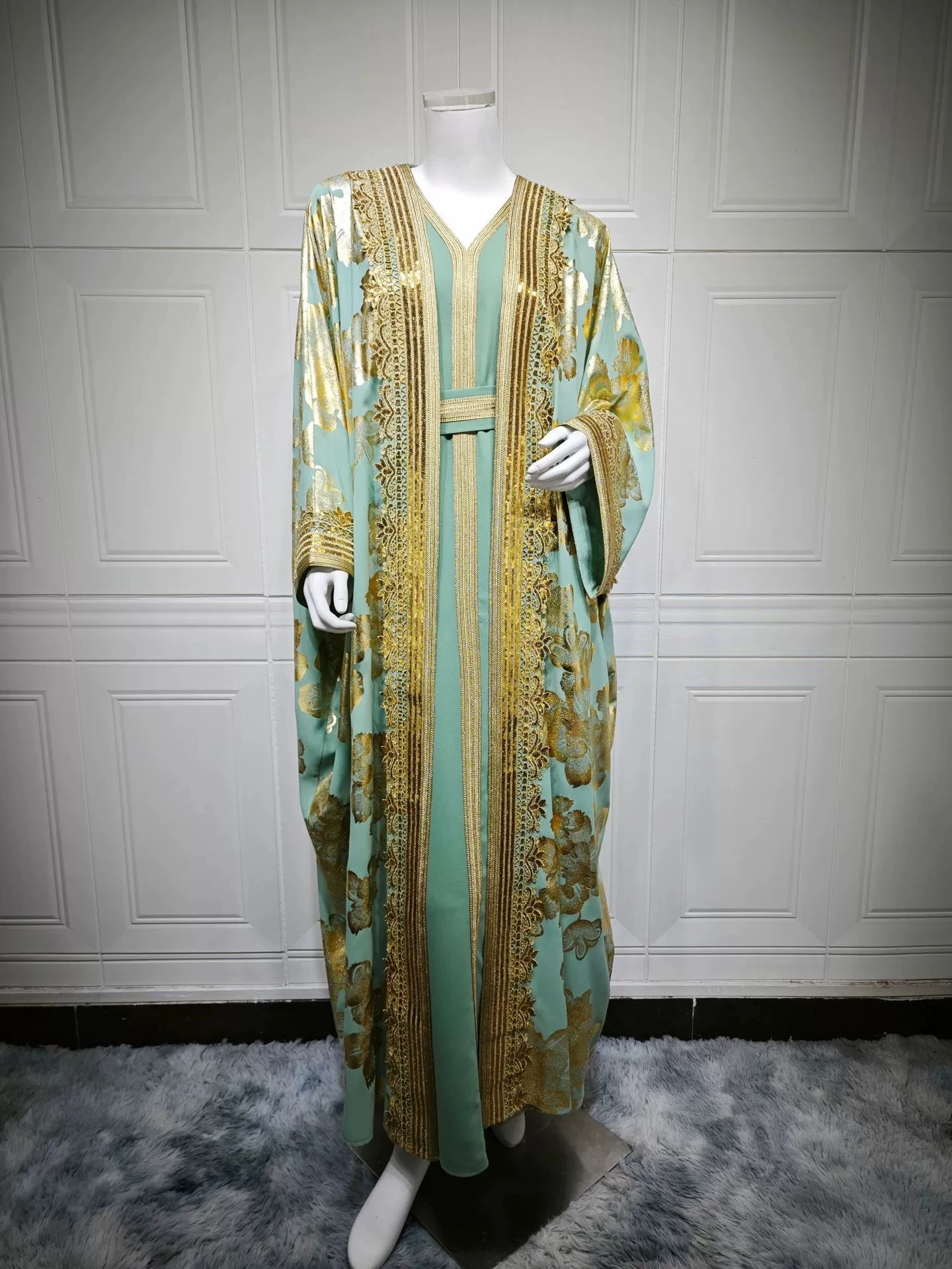 Middle East Ramadan Muslim Luxury Fashion Arab Hot Stamped Robe Two Piece Dress Trendy Party Jalabiya Dubai Islamic Robe