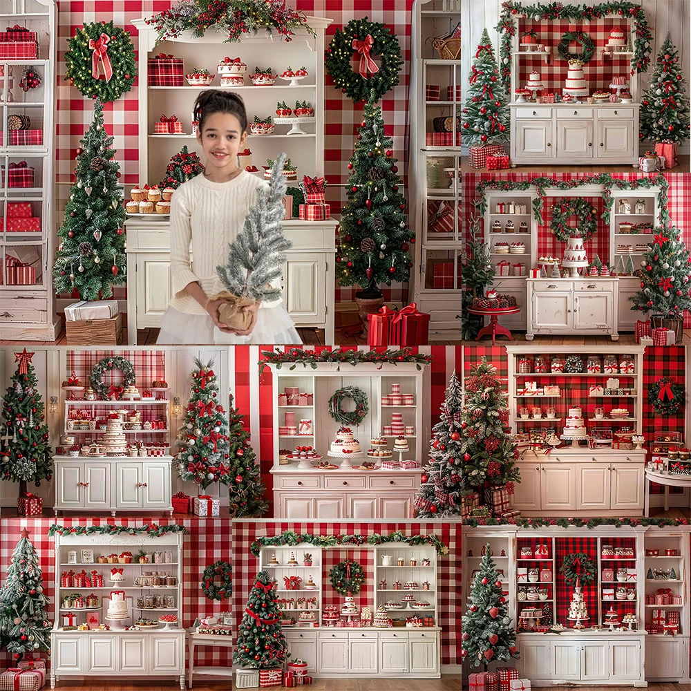 

Christmas Photography Background Kitchen Cabinet Garland Xmas Tree Decoration Backdrops Family portrait Photo Studio Props