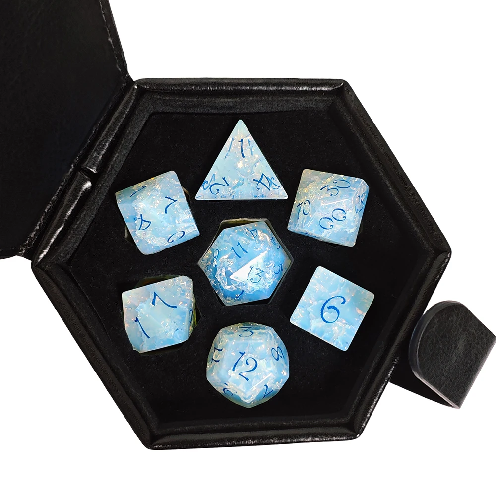 7Pcs/set Special Gemstone Dice Set Blue Color Dice Set Dungeons and Dragons Dice Set Tabletop Board Games Dice Set Role-playing