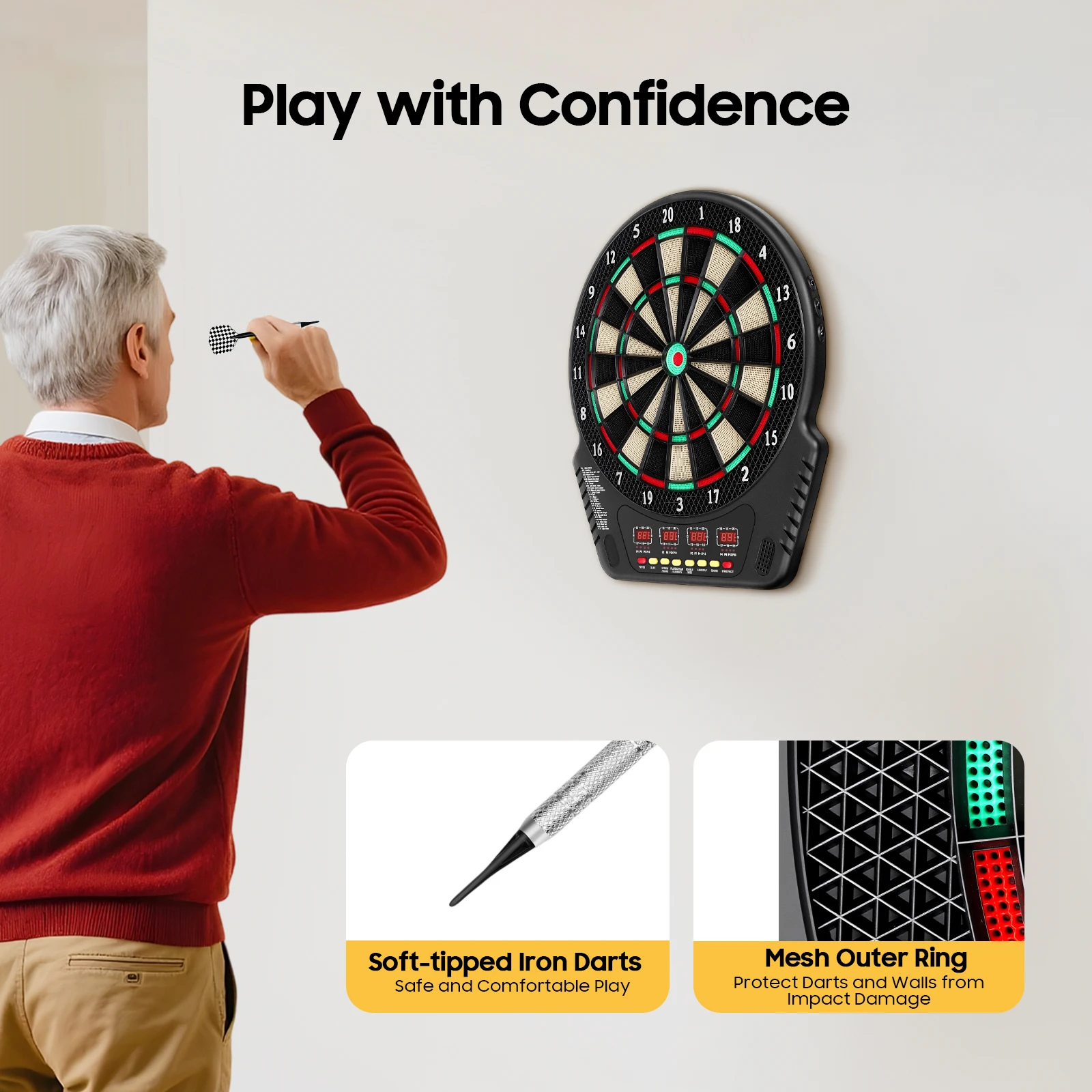 

Electronic Dart Board, Electronic Dart Board with 6 Darts, Innovative Dart Machine Featuring 27 Game Modes with 243 Variants
