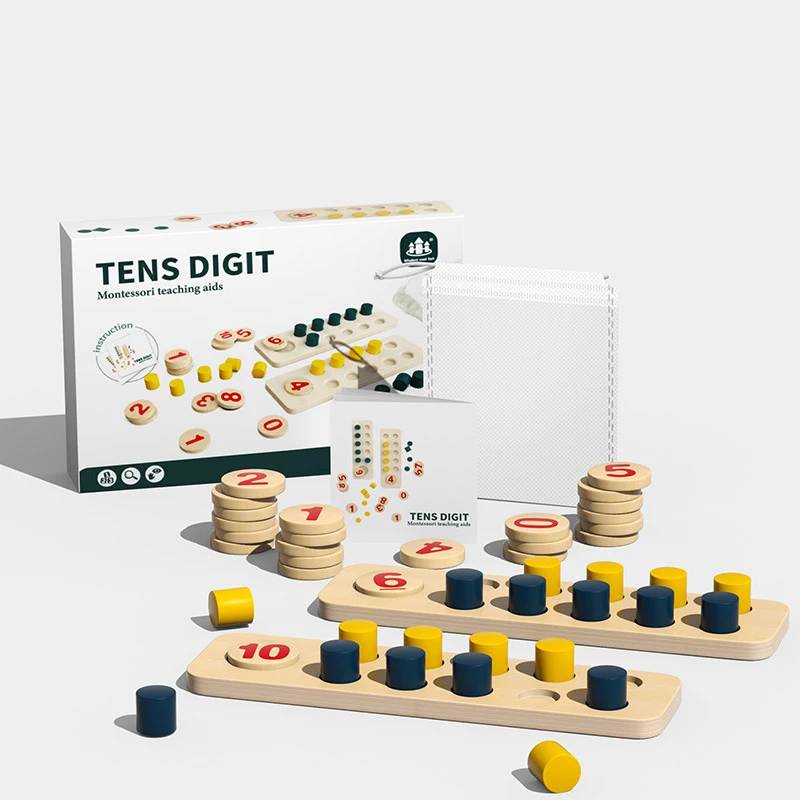 어린이 몬테소리 교육용 나무 수학 장난감 1-10 숫자 카운터 학습 디지털 텐프레임 인지 계산 감각 보드 게임