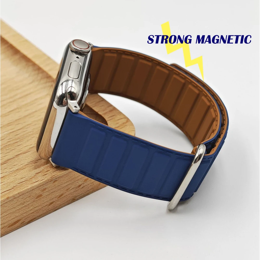 

Soft Silicone Watch Strap for iWatch Series Ultra 9 8 7 5 4 3 Strong Magnetic Watchbands for Apple Watch 49 45 38 42 41 40 44mm