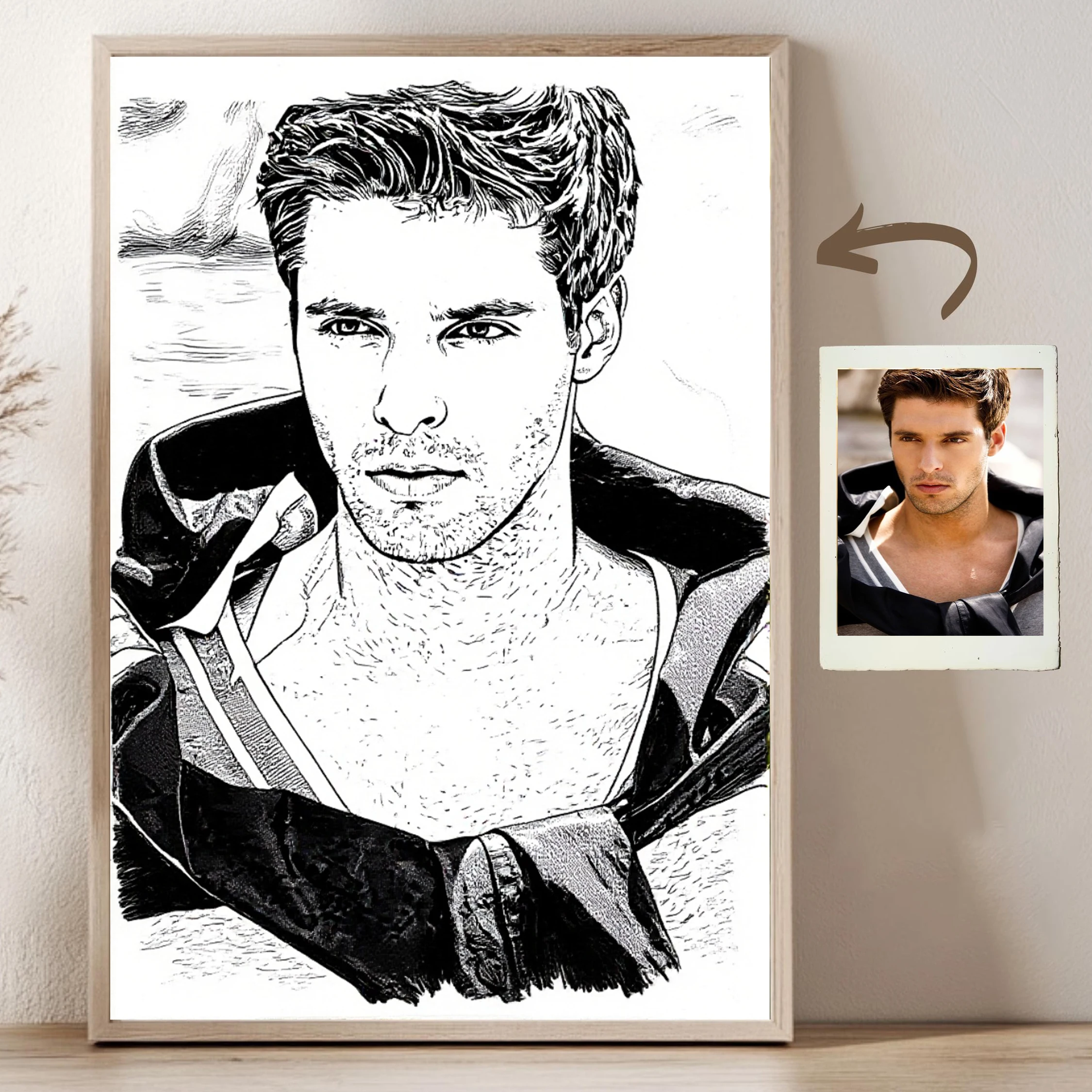 صورة نمط رسم بالحبر المخصص من صورة شخصية كرتونية هدية عيد الميلاد للأزواج والأسرة والأطفال ملصق فني جداري فريد