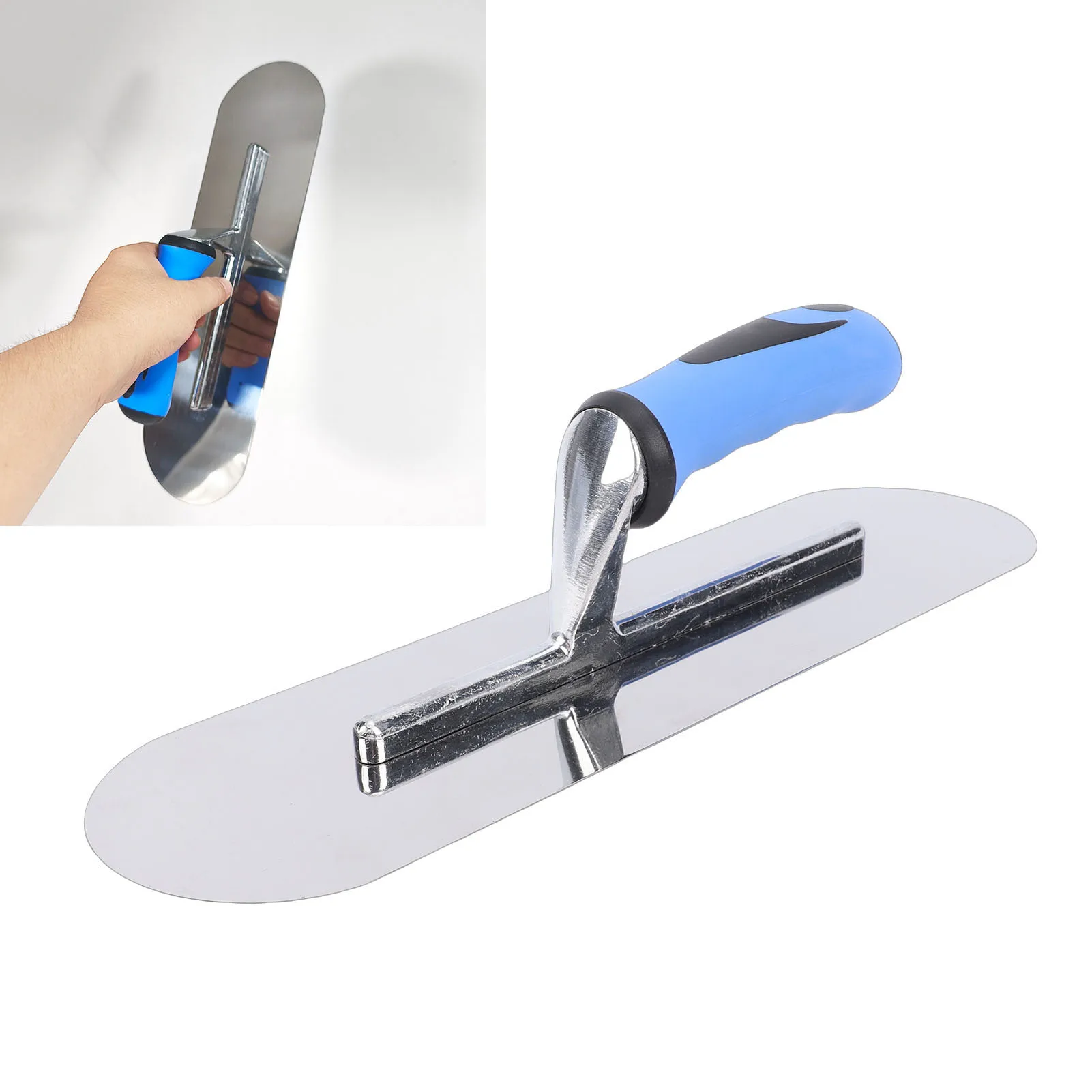 Stainless Steel Pool Trowel Concrete Masonry Hand Tool for Finishing Drywall Plastering Construction with Soft Grip Handle