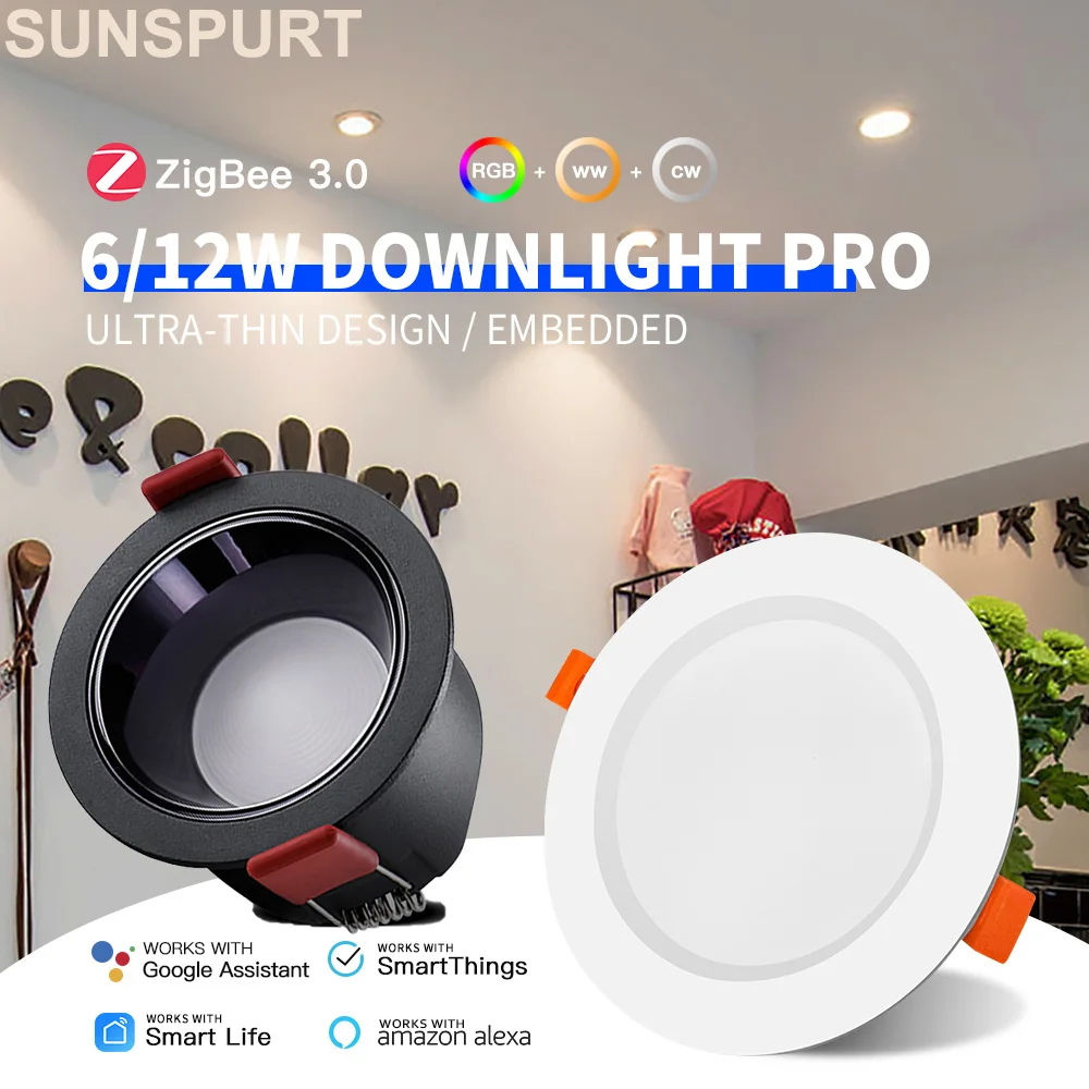 

5ZigBee3.0 Светодиодный ультратонкий потолочный светильник 6 Вт 12 Вт GL-D-013P/GL-D-015P GLEDOPTO RGBCCT CRI Умное потолочное встраиваемое приложение Голос Alexa ZigBee