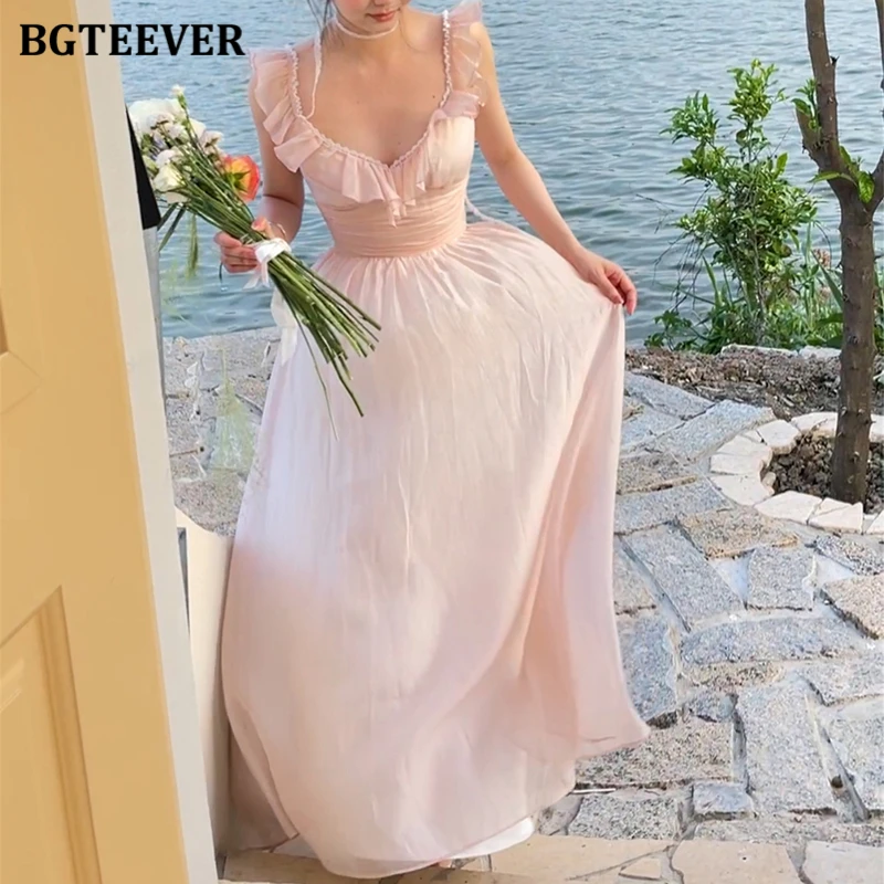 

BGTEEVER летнее женское платье трапециевидной формы средней длины с v-образным вырезом и оборками, элегантное женское однотонное платье без рукавов с тонкой талией, женские платья