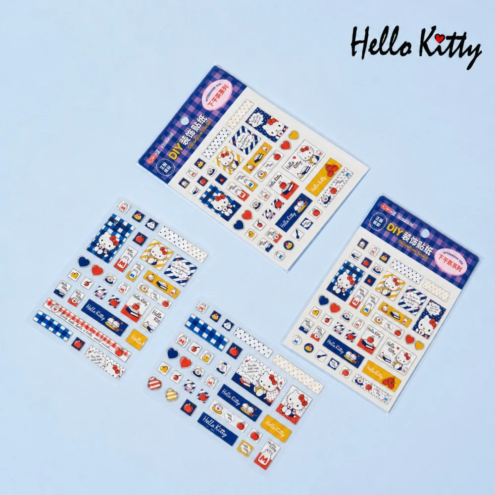 Genuine Sanrio Hello Kitty Cartoon Sticker Sheet Crystal Embossed Decorative Stickers for Diary Planner Notebook Scrapbook Decor