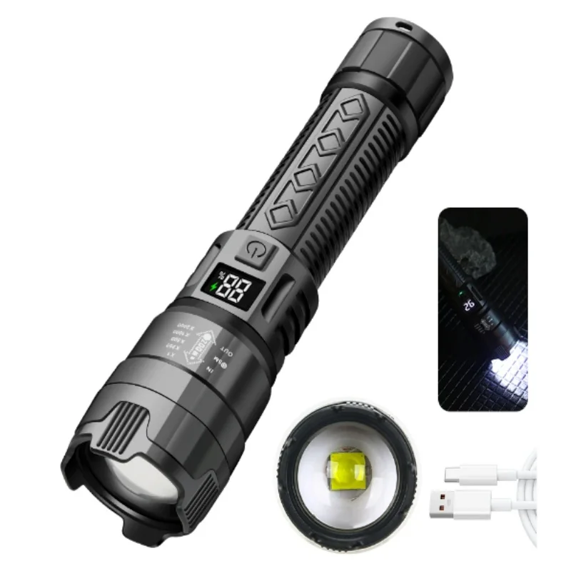 Ultra Bright LED Flashlight 3000LM Type-C Rechargeable Long Range Zoom Tactical Torch Outdoor Emergency Camping Fishing Lantern