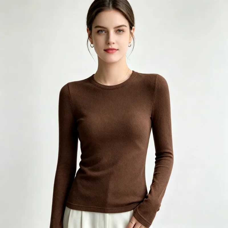 Autumn Winter Women Basic Base Layer Top O‑Neck Long Sleeve Blouse Warm Slim Layering Tee Solid Color Shirts For Ladies