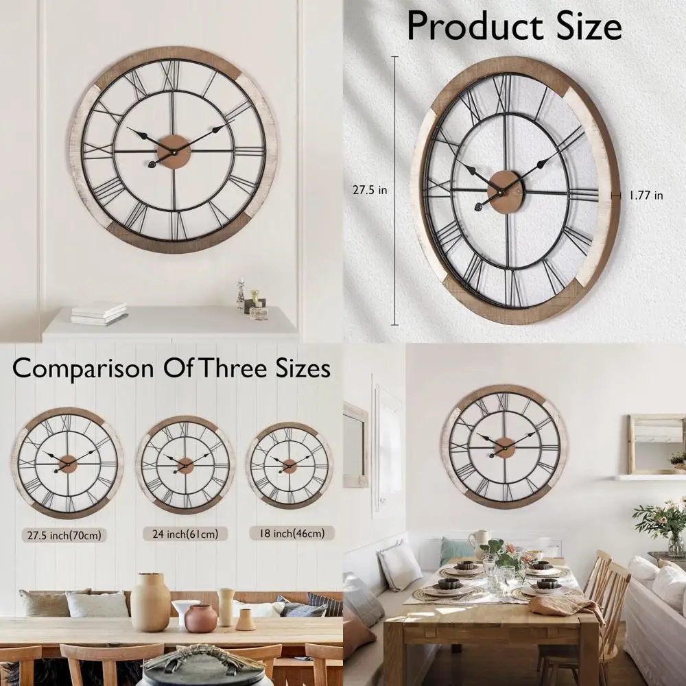 

Настенные часы с белыми римскими цифрами в деревенском стиле, большие часы на батарейках 27,5 дюймов для декора гостиной и офиса