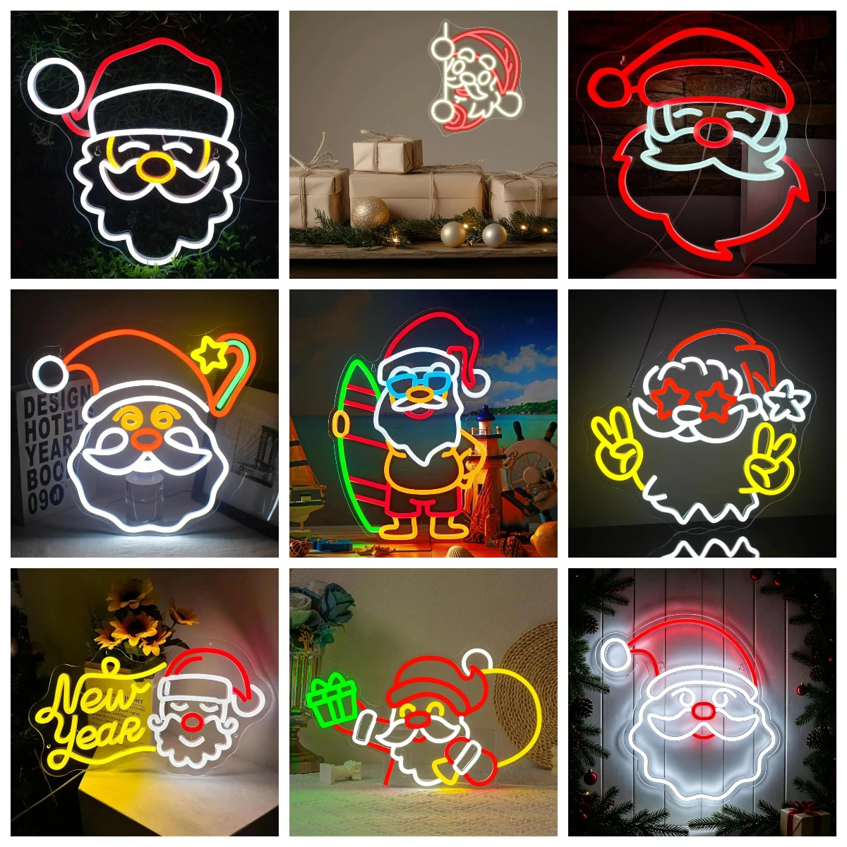 Classic Santa Claus Face Neon Sign Usb Dimmable Led Light For Home Xmas Party Bedroom Window Wall Decoration Gift For Kids