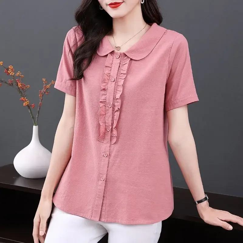 

Short-sleeved Women's Summer New Korean Style Fashionable Loose Casual Doll Collar Oversized Stylish XQ546