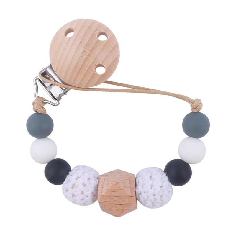 Wooden Bead Pacifier Clips Silicone Chain Holder Newborn Soother Chains Nipple Holder for Babies Teething Toy D5QA