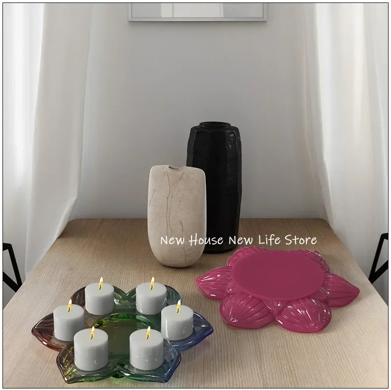 Six Holes Lotus Candlestick Silicone Mold DIY Candle Holder Gypsum Resin Mould Candle Cup Storage Tank Plaster Mold Home Decor