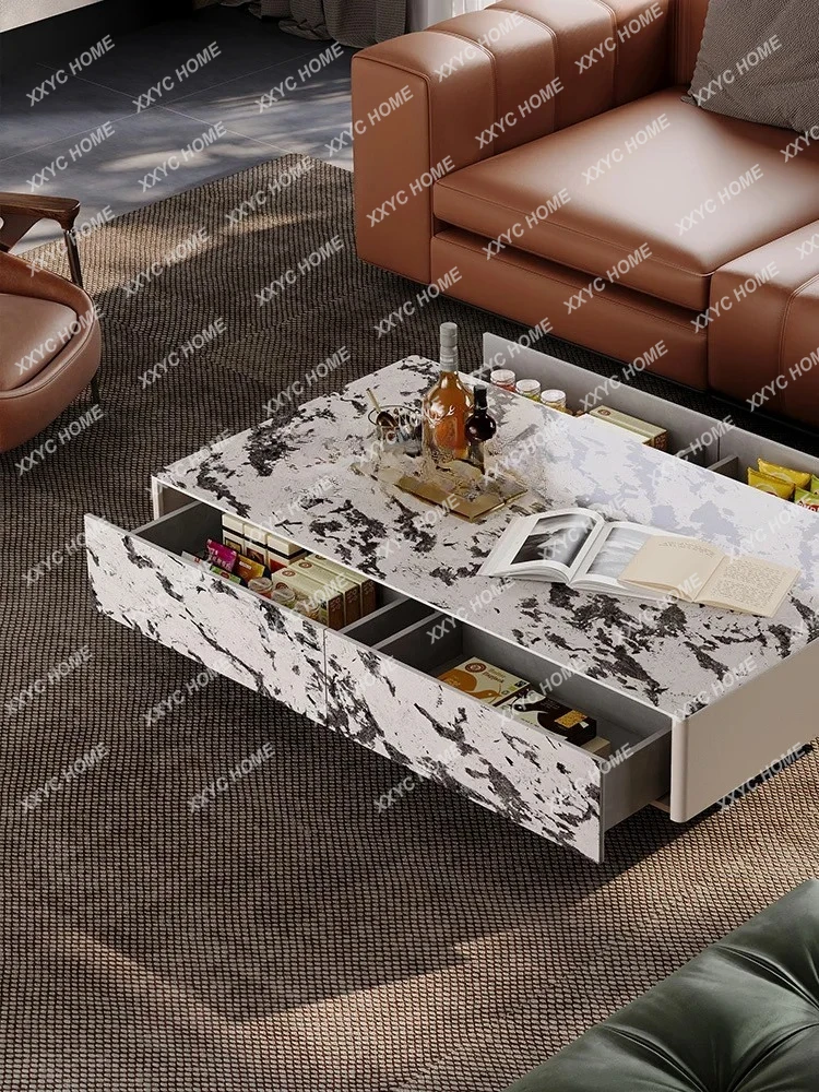 طاولة قهوة فاخرة من الحجر الصخري فيلا قصر غرفة المعيشة طاولة قهوة إبداعية مصممة طاولة قهوة فاخرة خفيفة